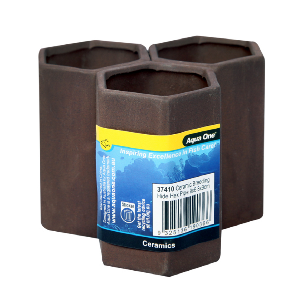 Aqua One Ceramic Breeding Hide Hex Pipe 9x6.8x9cm (37410)
