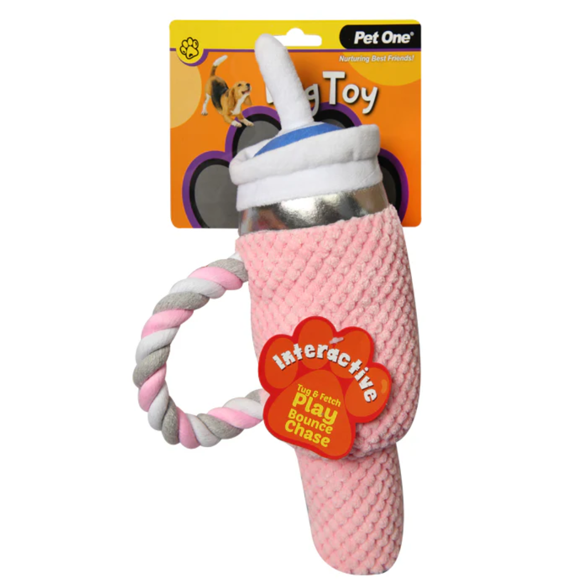 Pet One Dog Plush Pink Bottle w/ Straw 15x28cm (47398)