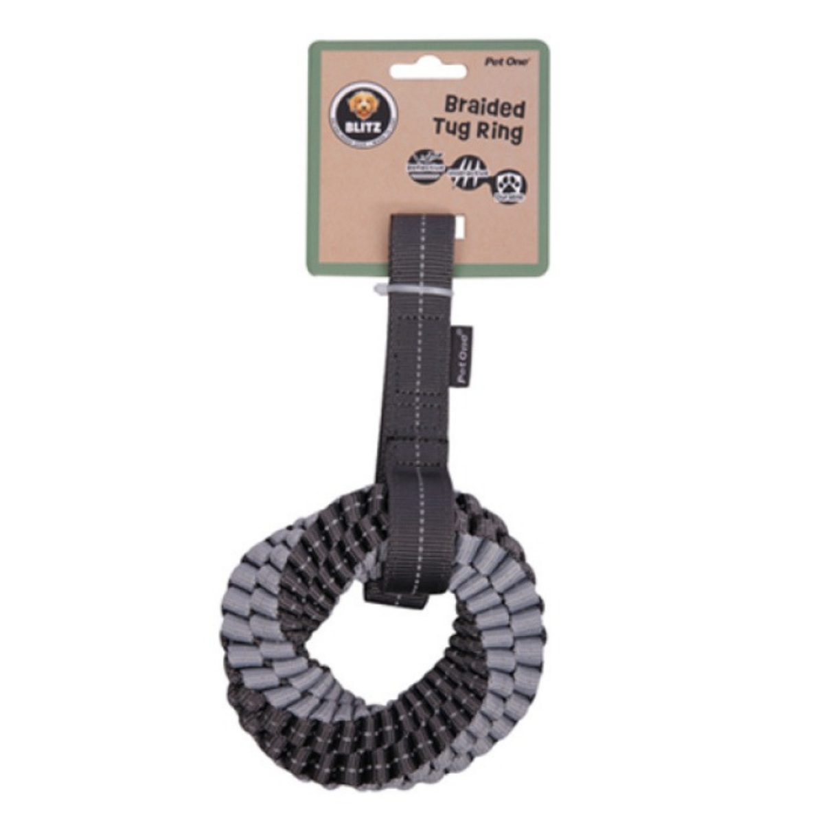 Pet One Blitz Braided Tug Ring w/strap Grey S (57033)