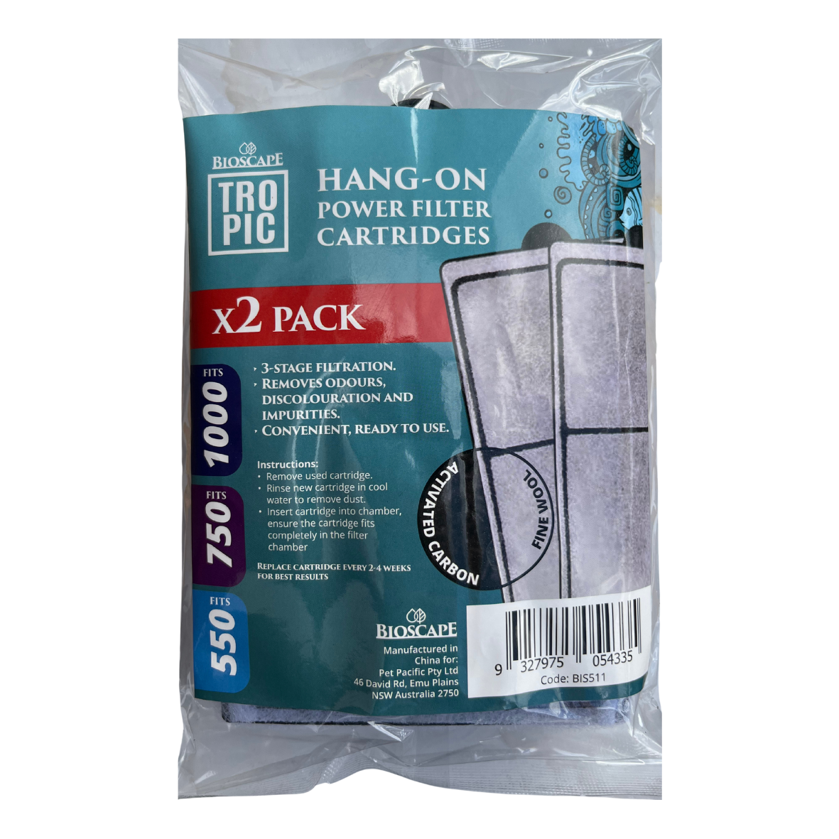 Bioscape Tropic Hang-On Power Filter Cartridges 2 Pack (BIS511)