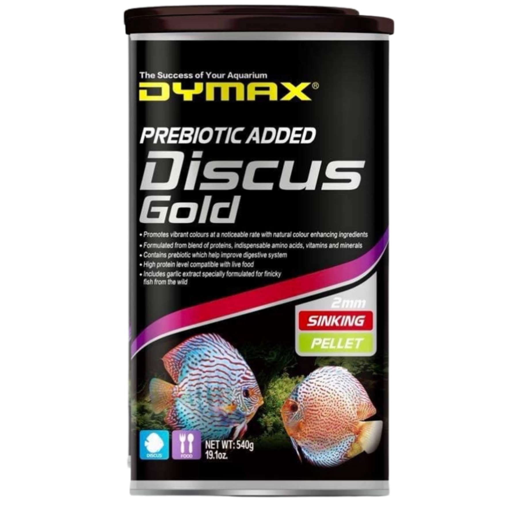 Dymax Discus Gold Prebiotic Added 2mm Sinking Pellet – Marine Plus ...